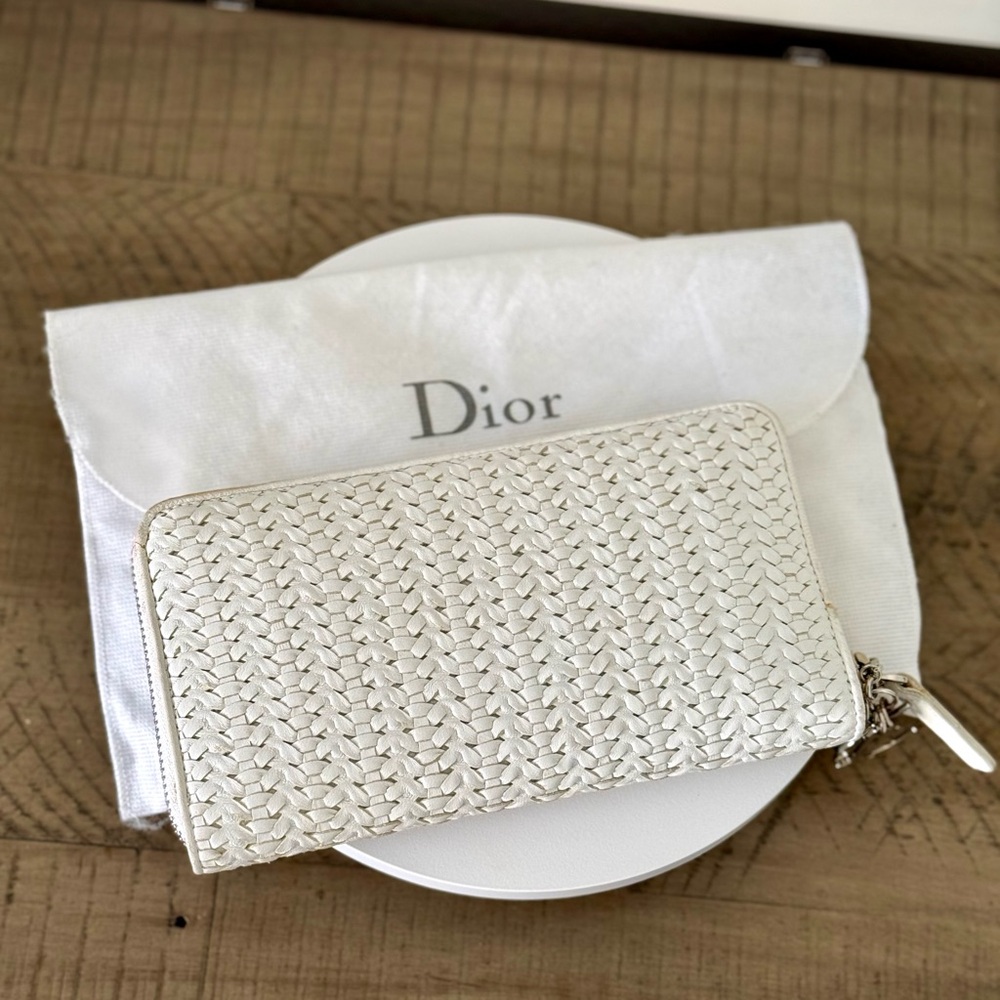 Dior Zip Around Weave Leather Wallet